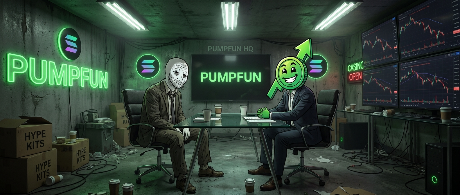 Pumpfun corporate convention floor with HR-branded meme job booths.
