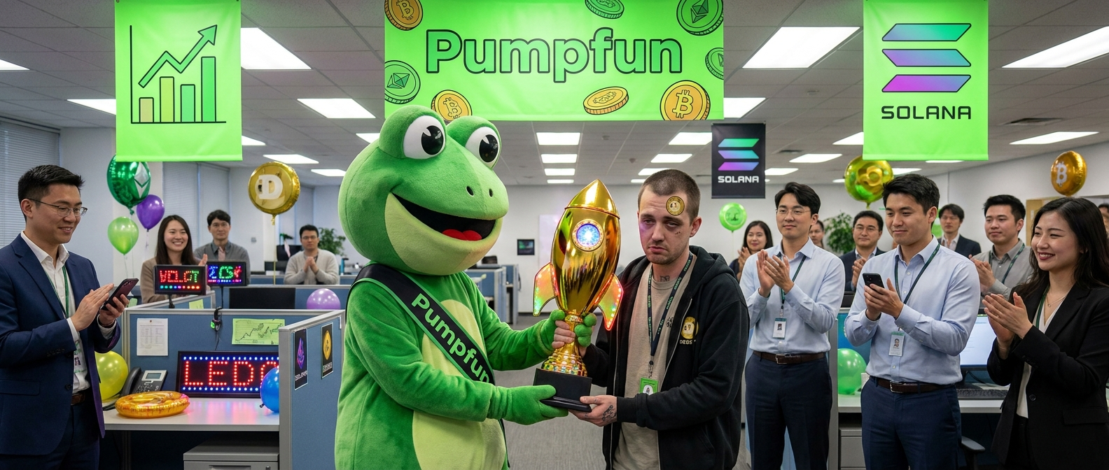Pumpfun office with the employee of the month ceremony.