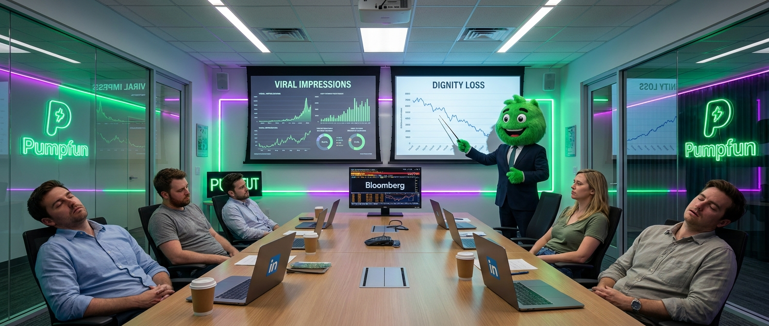 Pumpfun creator floor with employees performing online labor.